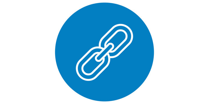 Blue circle icon with a grey chain link symbol representing connection and support.