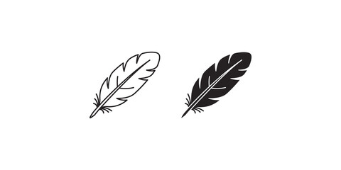 feather icon for birds and writing in outline and solid black silhouette on transparent background. © huzaifa