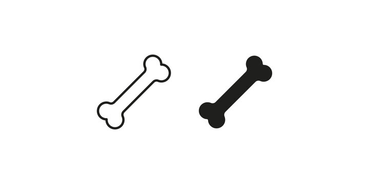 bone icon for pets and animals in outline and solid black silhouette on transparent background.