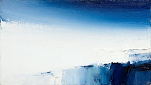 Abstract painting with blue and white hues