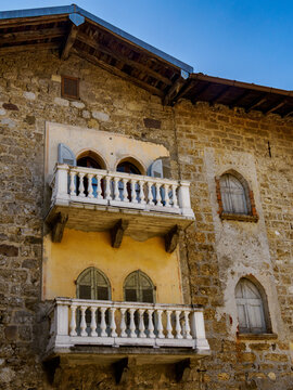 Piazza Olmo, historic square in Fino del Monte, Bergamo province, Italy