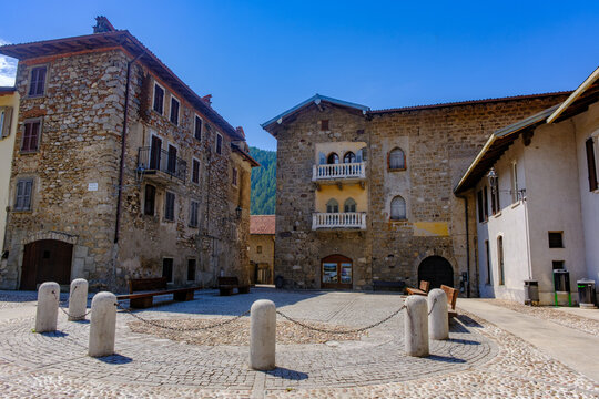 Piazza Olmo, historic square in Fino del Monte, Bergamo province, Italy