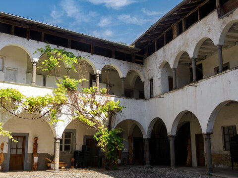 Historic buildings along via San Salvatore in Fino del Monte, Bergamo province, Italy