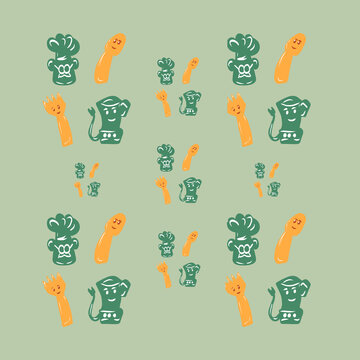Cute Kitchen Utensils and Chef Character Seamless Pattern