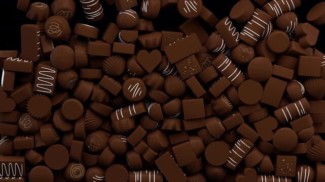 Falling chocolate candy transition &ndash; 3d render with alpha channel.