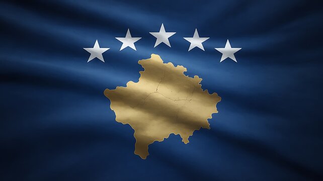 Kosovo Flag with Golden Map and Five White Stars Symbolizing National Identity and Independence