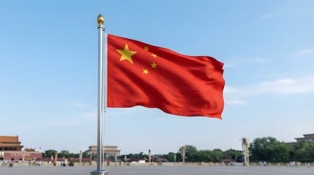 A striking image of the chinese national flag waving proudly symbolizing unity and national pride in china