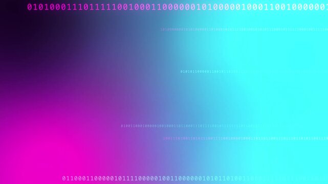 Blue cyan magenta gradient with glowing binary code, looped animated background