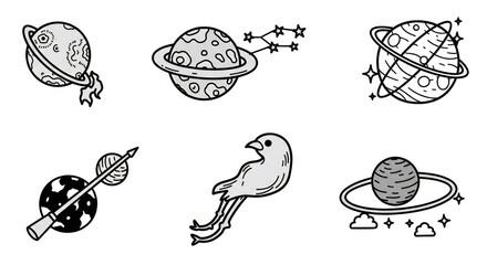 black and white illustrations of planets. © Slowme