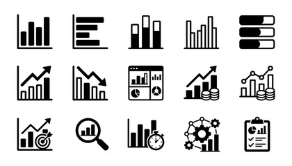 Obraz premium Collection of black business charts and graphs for data analysis and reporting