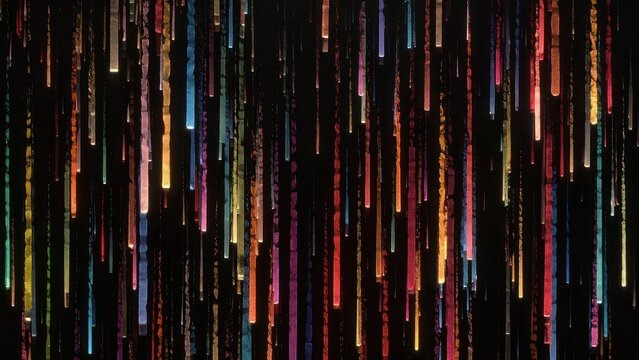 Vertical glitch light streaks on dark textured background.