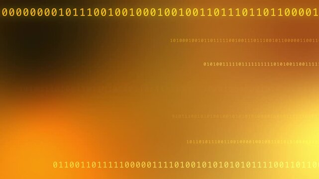 Glowing binary code on orange gold gradient, seamless loop