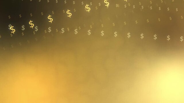 Golden gradient with flowing rows of glowing dollar symbols, seamless loop