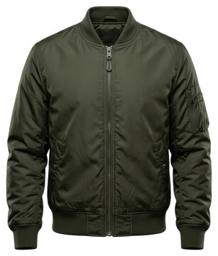Olive green bomber jacket mockup with transparent background