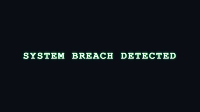 RGB split glitch text effect SYSTEM BREACH DETECTED cybersecurity alert on dark background