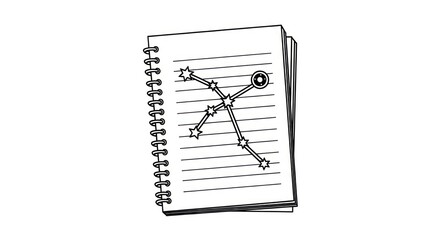 Naklejka premium Notebook with constellation drawing inside.