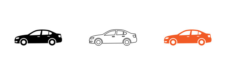 Fototapeta premium Three stylized cars in different colors side by side illustration isolated on transparent background, Vector