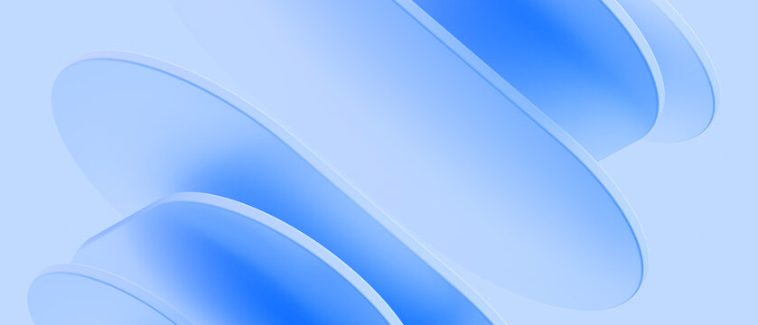 Soft overlapping blue translucent curved layers 3d rendering geometric abstract minimal medical or tech background.