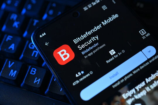 VEHARI, PAKISTAN - JULY, 30, 2026: Bitdefender Mobile App Download Page Displayed on Smartphone Screen