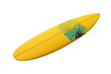 Fototapeta premium Yellow surfboard with colorful geometric pattern