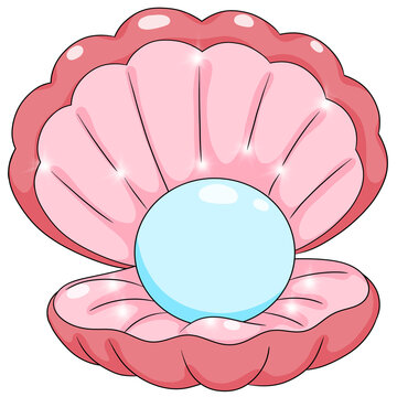 A cartoon of a blue pearl oyster with a beautiful pink shell.