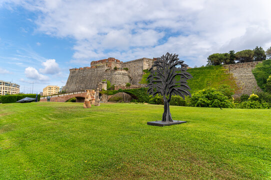 Savona, province of Liguria - Italy, June 14, 2026: Ancient fortress of Priamar on the seafront. An imposing military complex overlooking the center of Savona, near the port.