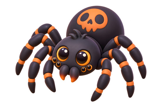 3D Cute Spider Character with Skull Tattoo Illustration on Transparent Background