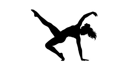 Fototapeta premium Dynamic Silhouette of a Female Dancer in Motion, Expressive Contemporary Dance Pose, Elegant Black Figure on White Background, Vector Art for Performance and Fitness Concepts