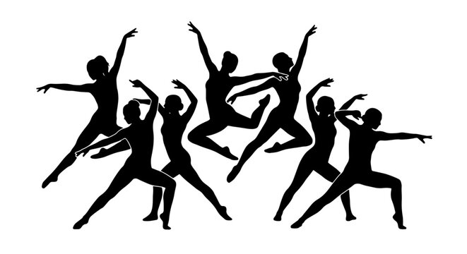 Dynamic Dance Silhouettes, Ballet Performance Group, Expressive Movement Vector Art, Elegant Poses, Contemporary Choreography