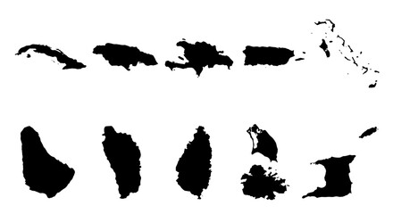 Caribbean Islands Silhouettes, Tropical Archipelago Map Shapes, Vector Collection for Travel and Geography © Bablu