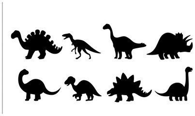 Dinosaur Silhouettes Vector Set, Prehistoric Reptile Icons, Jurassic Era Creatures Collection, Ancient Wildlife Graphics © Black