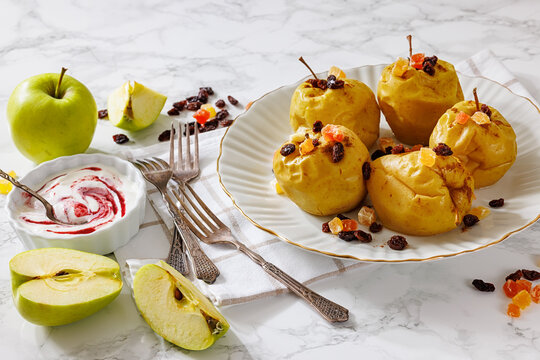German dessert ofenapfel on a white plate