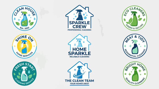 Professional house and janitorial cleaning service logo collection.