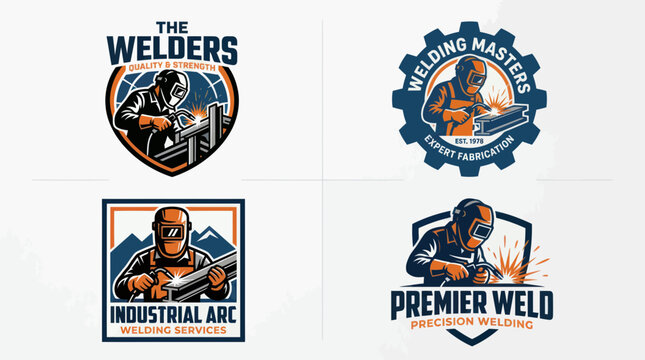 Industrial welding and fabrication professional logo set.