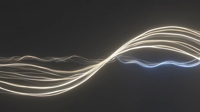 Abstract light streaks create dynamic loops and flowing patterns against a dark background, showcasing a continuous motion of illuminated lines in a visually captivating sequence
