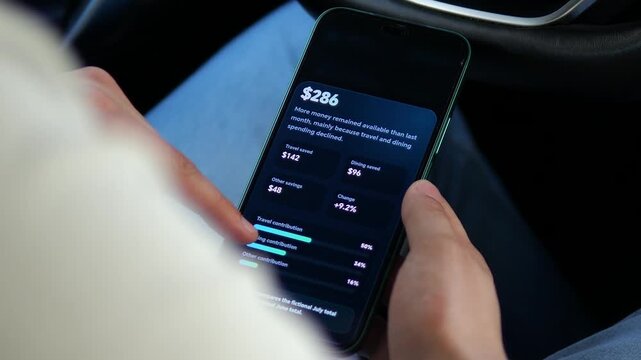 User reviews a mobile savings analysis showing higher month-over-month retention as reduced travel and dining expenses strengthen personal budgeting and financial resilience.