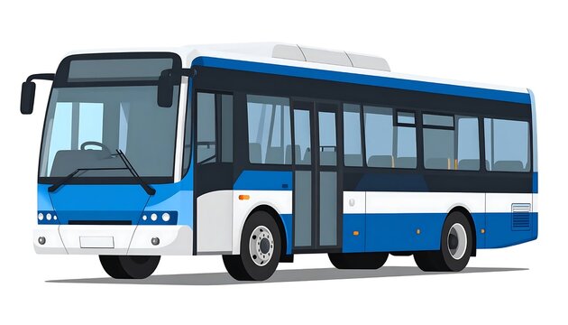 Blue and white passenger bus on white background.