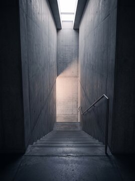 Concrete Stairwell Beneath a Skylight Shaft