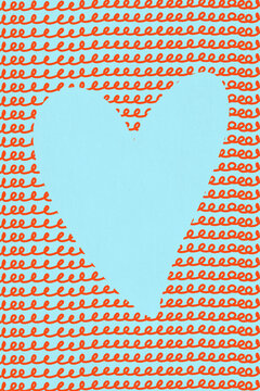 Light blue heart surrounded by red squiggly line pattern