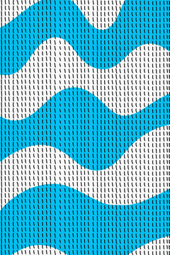 Abstract illustration of blue waves with black dashed lines on white