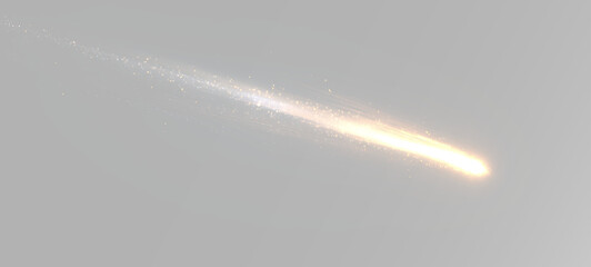 Bright glowing meteor with fiery light trail and sparkling comet tail moving at high speed © Alehandro