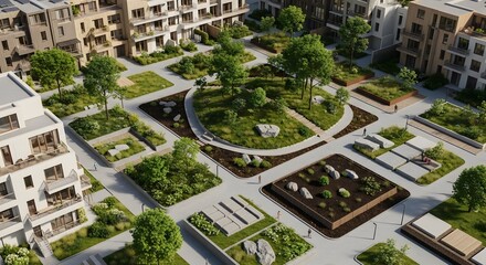 Fototapeta premium High-angle green roof city building illustration.