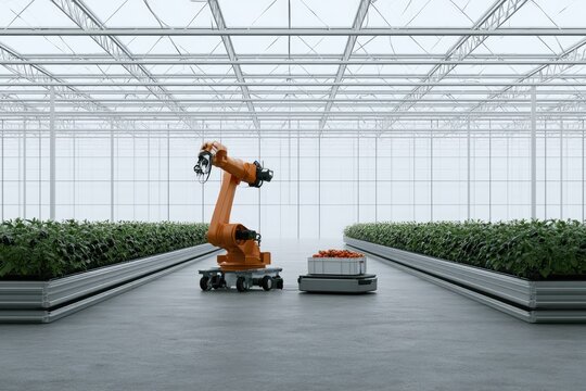 Robotic arm assists automated cart in modern, automated greenhouse