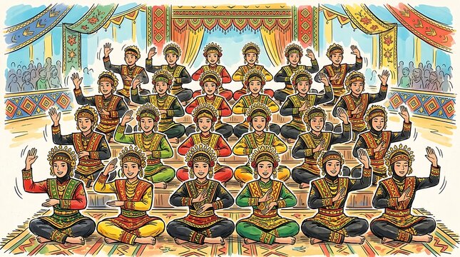 Group of dancers performing a synchronized traditional cultural dance