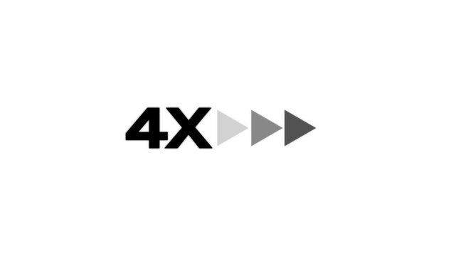 Animated 4x speed fast forward icon loop on black background.