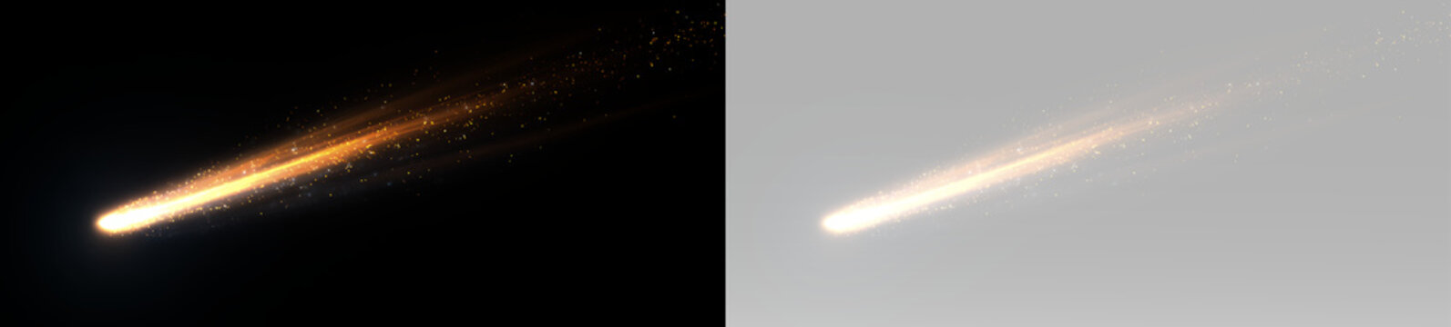Luminous meteor with glowing tail and bright comet streak leaving a soft sparkling light trail png