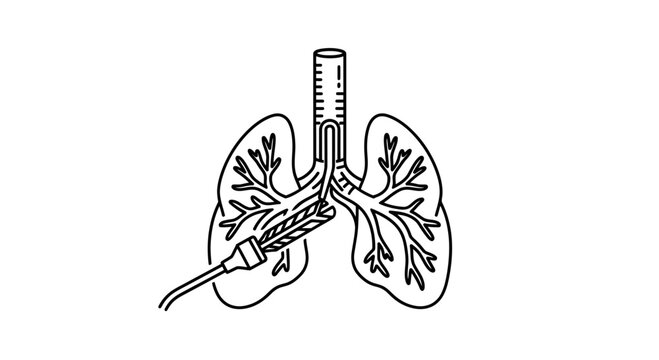 Bronchoscope inserted into lungs for medical examination or treatment