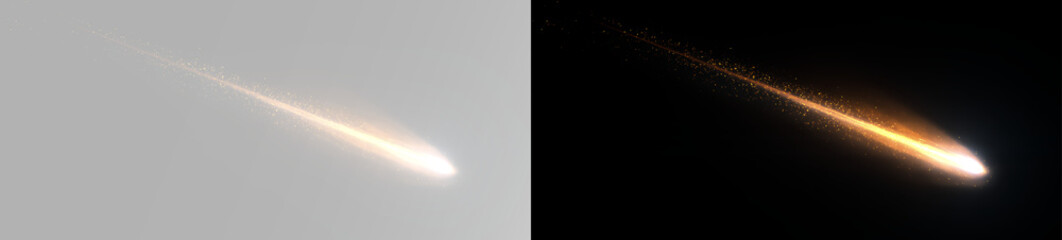 Bright glowing comet with long luminous meteor trail and fiery shooting star streak © Alehandro