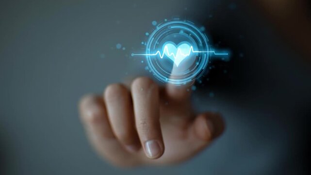 Heart rate finger hand technology medical health pulse digital blue interface monitoring care wellness touch screen healthcare electronic concept futuristic innovation gesture symbol background