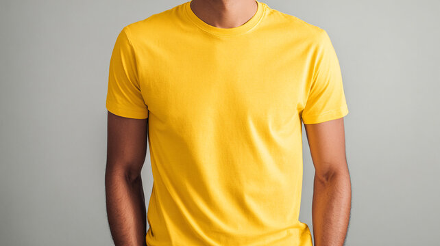 yellow t-shirt mockup on model, neutral background
